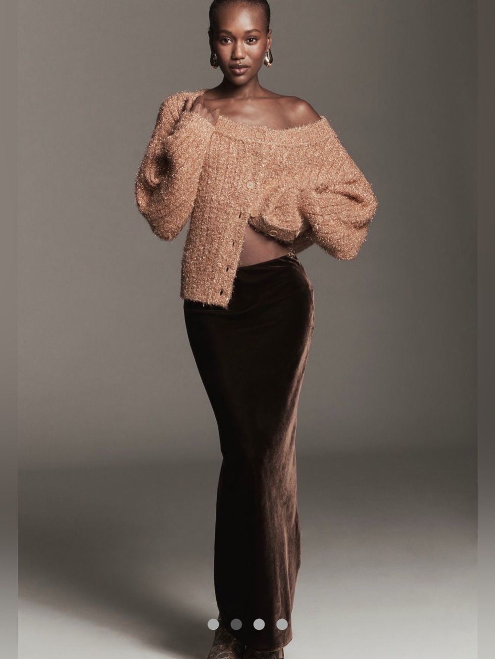 Anthropologie Boat-Neck Tinsel Cardigan Sparkly Sweater Mink Blush M NWT - Picture 3 of 16